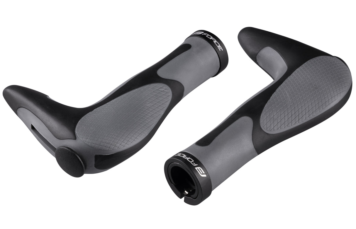 FORCE F GEL Bike Grips With Bar Ends 113mm Black Grey