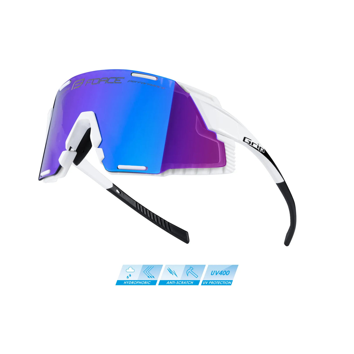 FORCE GRIP Cycling Sunglasses White Blue Revo Lens